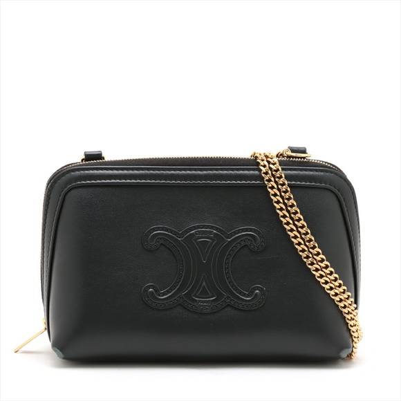 Celine Triomphe Chain Leather Shoulder Bag Black - Picture 1 of 7
